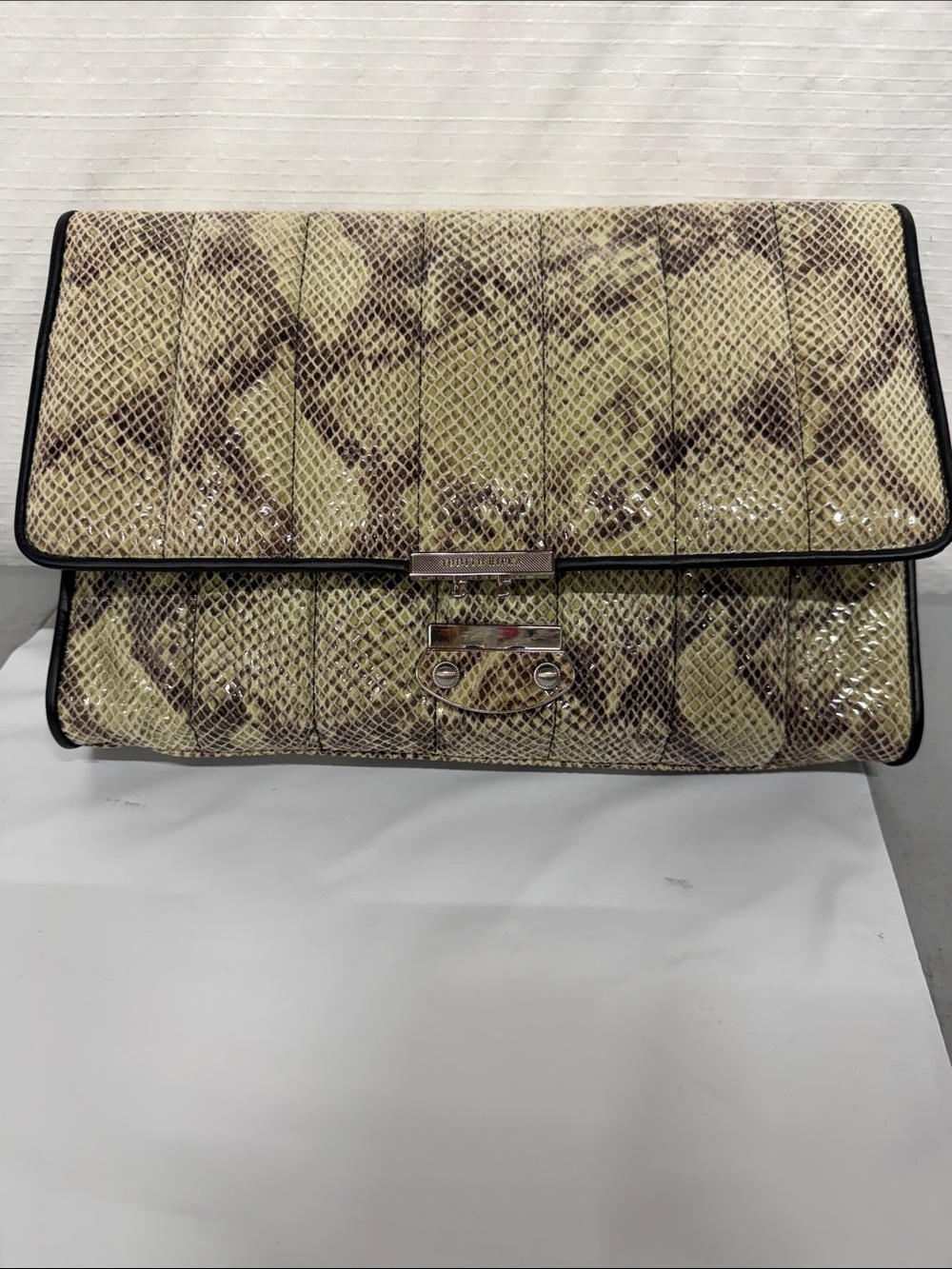 Judith Ripka python-embossed leather quilted clutch NWOT